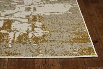 7' X 10' Ivory Taupe And Gold Abstract Area Rug