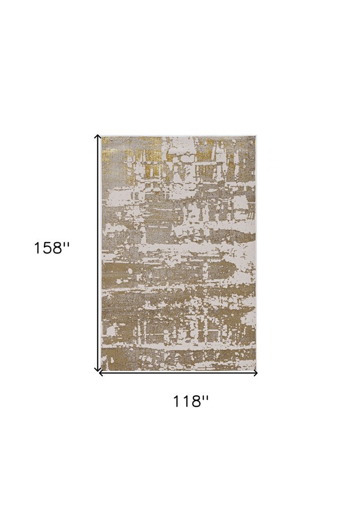 7' X 10' Ivory Taupe And Gold Abstract Area Rug