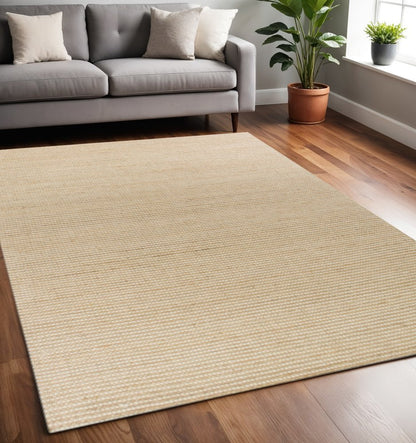 7' X 10' Tan and Ivory Wool Hand Woven Area Rug