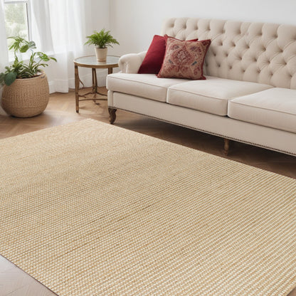 8' X 11' Ivory Hand Woven Wool And Jute Indoor Area Rug