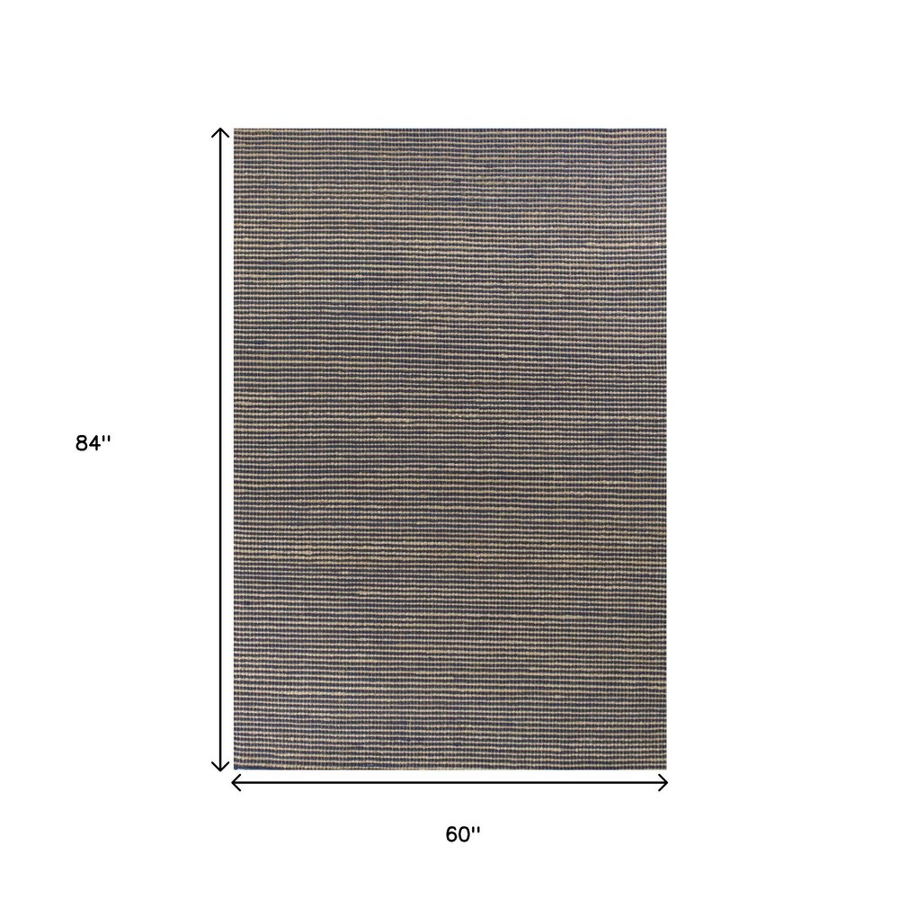 5' X 7' Blue Wool Abstract Hand Woven Area Rug
