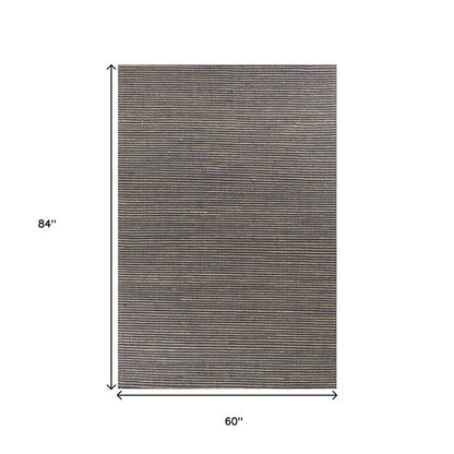 5' X 7' Blue Wool Abstract Hand Woven Area Rug