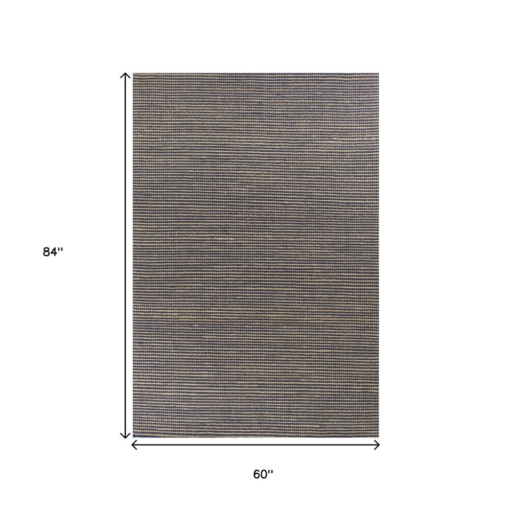 5' X 7' Blue Wool Abstract Hand Woven Area Rug