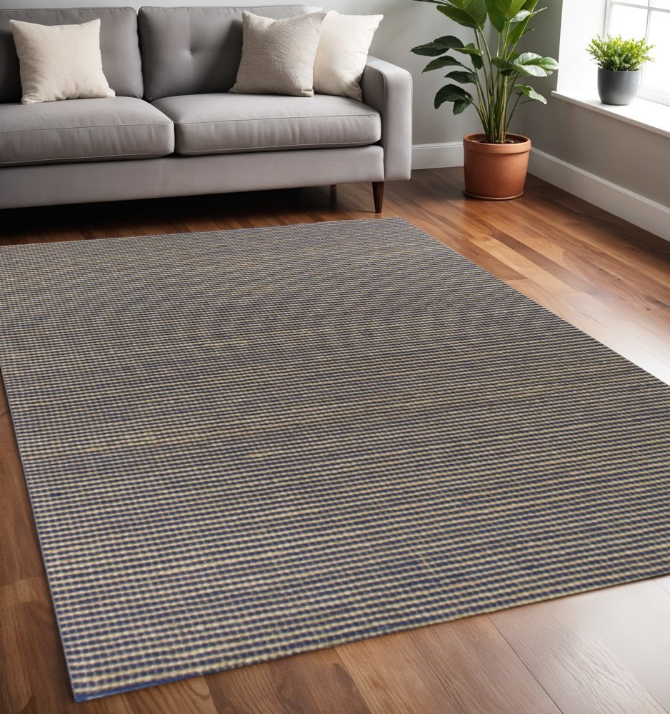 8' X 11' Blue And Beige Abstract Hand Woven Area Rug