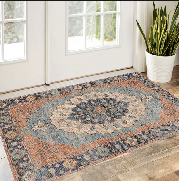 8' X 10' Blue Hand Woven Medallion Indoor Area Rug