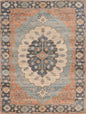 8' X 10' Blue Orange And Black Medallion Hand Woven Distressed Area Rug