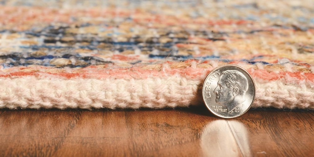5' X 7' Blue Orange And Black Jute Medallion Hand Woven Area Rug