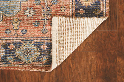 8' X 10' Blue Orange And Black Medallion Hand Woven Distressed Area Rug