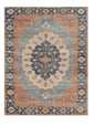 8' X 10' Blue Orange And Black Medallion Hand Woven Distressed Area Rug