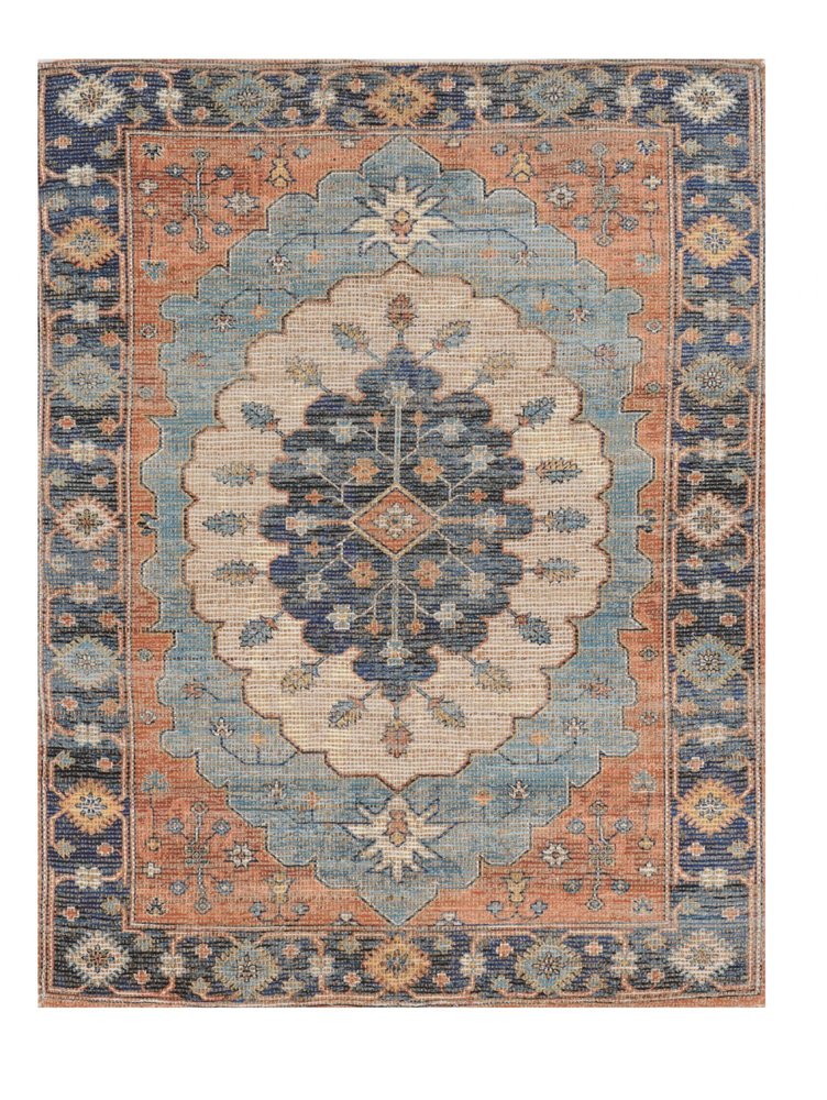 3' X 5' Blue Orange And Black Jute Medallion Hand Woven Area Rug