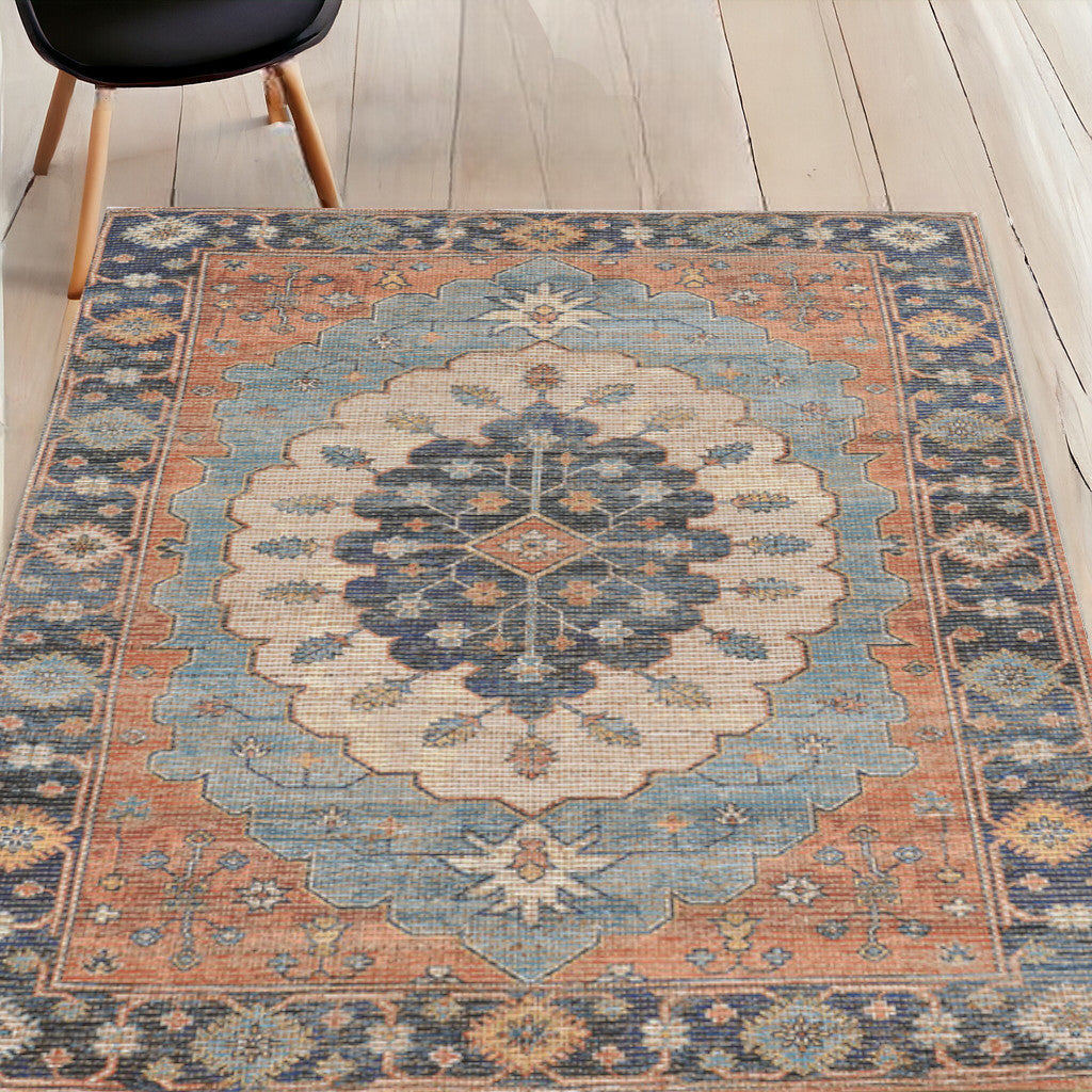 8' X 10' Blue Hand Woven Medallion Indoor Area Rug