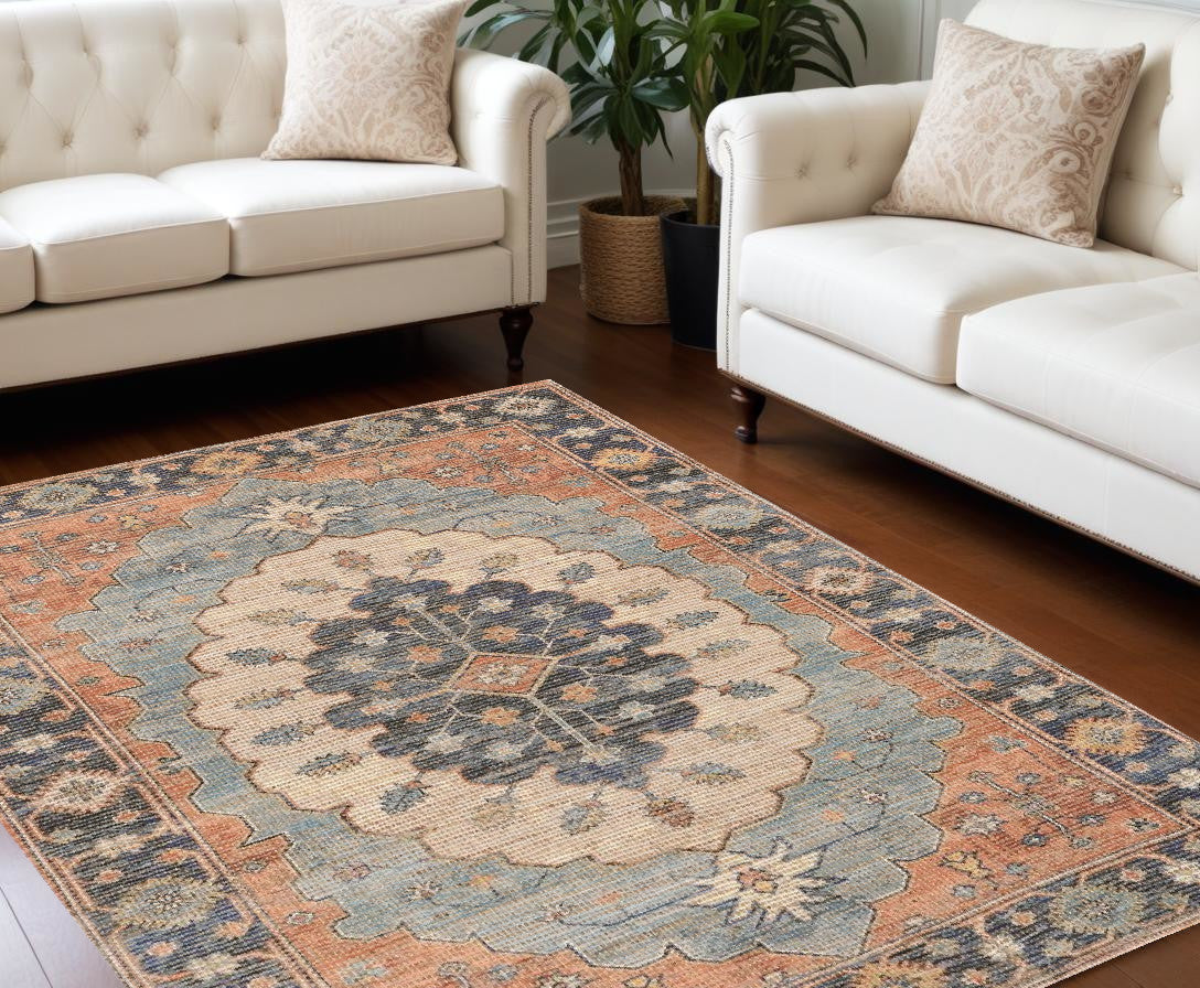 8' X 10' Blue Hand Woven Medallion Indoor Area Rug