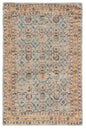 2' X 4' Blue And Beige Jute Floral Hand Woven Area Rug