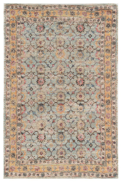 8' X 10' Blue And Beige Jute Floral Hand Woven Area Rug