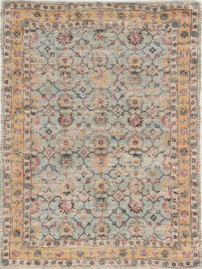 8' X 10' Blue And Beige Jute Floral Hand Woven Area Rug
