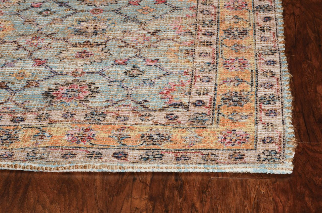8' X 10' Blue And Beige Jute Floral Hand Woven Area Rug