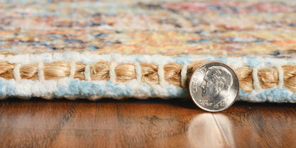 8' X 10' Blue And Beige Jute Floral Hand Woven Area Rug