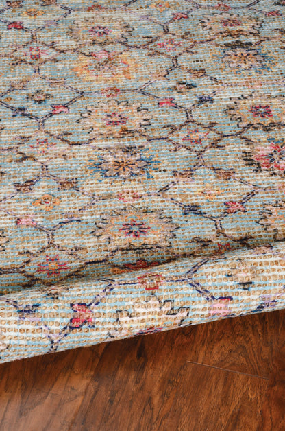 8' X 10' Blue And Beige Jute Floral Hand Woven Area Rug