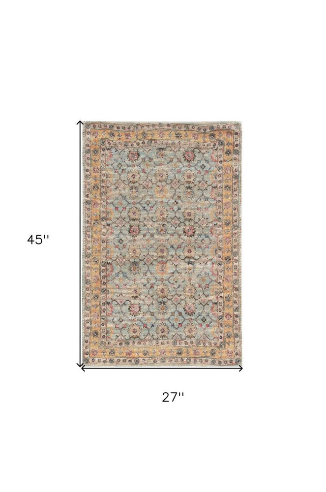 5' X 7' Blue And Beige Jute Floral Hand Woven Area Rug
