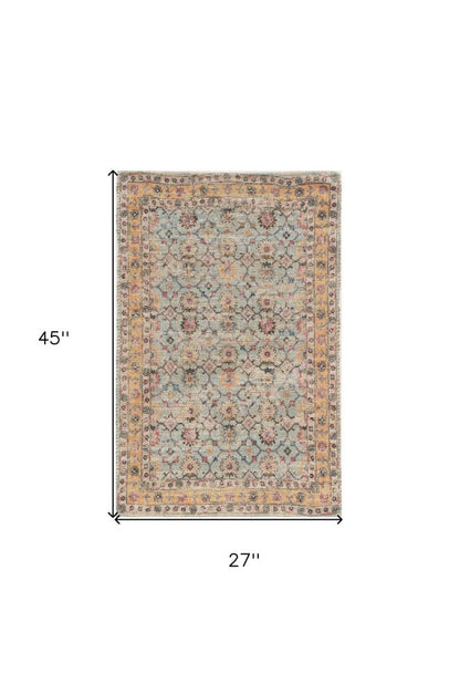 5' X 7' Blue And Beige Jute Floral Hand Woven Area Rug