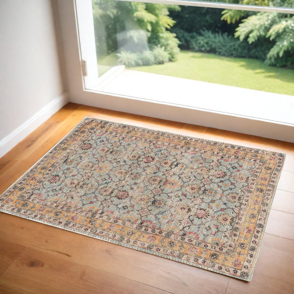8' X 10' Blue And Beige Jute Floral Hand Woven Area Rug