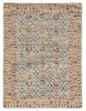 5' X 7' Blue And Beige Jute Floral Hand Woven Area Rug