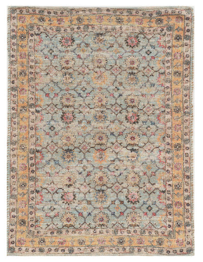8' X 10' Blue And Beige Jute Floral Hand Woven Area Rug