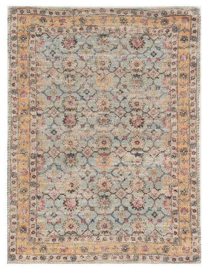2' X 4' Blue And Beige Jute Floral Hand Woven Area Rug