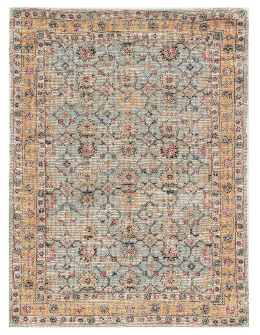 8' X 10' Blue And Beige Jute Floral Hand Woven Area Rug