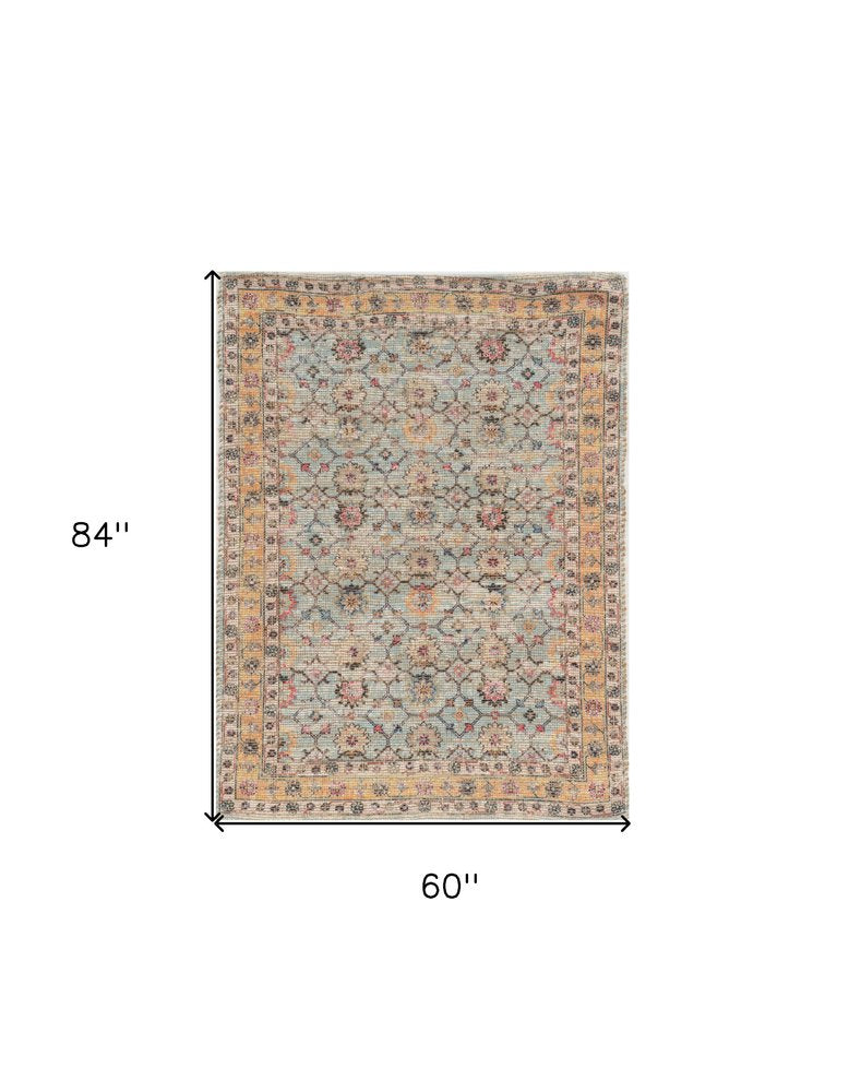 8' X 10' Blue And Beige Jute Floral Hand Woven Area Rug