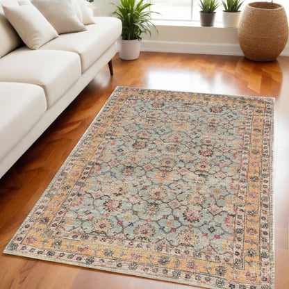 8' X 10' Blue And Beige Jute Floral Hand Woven Area Rug