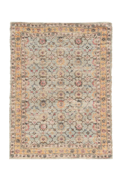 8' X 10' Blue And Beige Jute Floral Hand Woven Area Rug