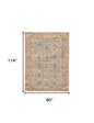5' X 7' Blue And Beige Jute Floral Hand Woven Area Rug
