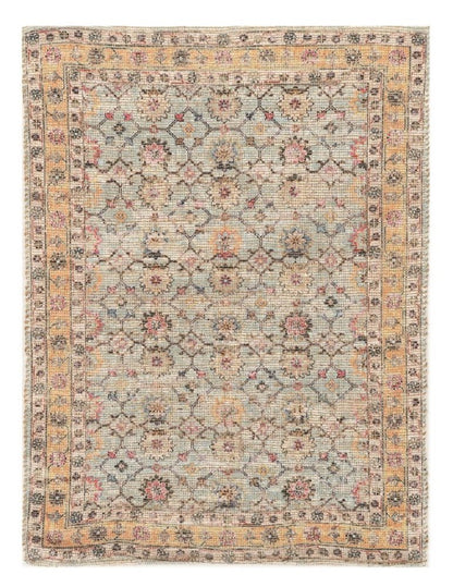 8' X 10' Blue And Beige Jute Floral Hand Woven Area Rug