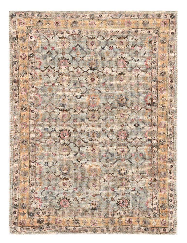 8' X 10' Blue And Beige Jute Floral Hand Woven Area Rug
