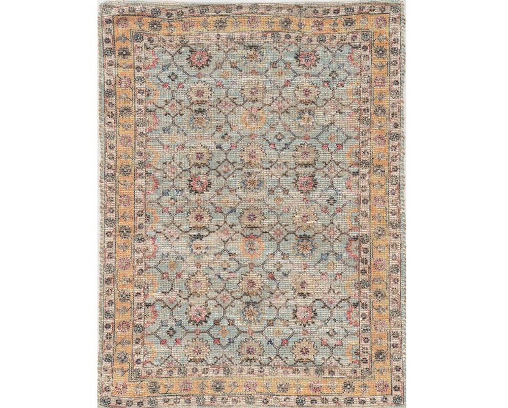 8' X 10' Blue And Beige Jute Floral Hand Woven Area Rug