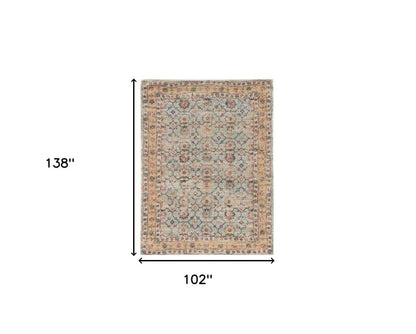 8' X 10' Blue And Beige Jute Floral Hand Woven Area Rug