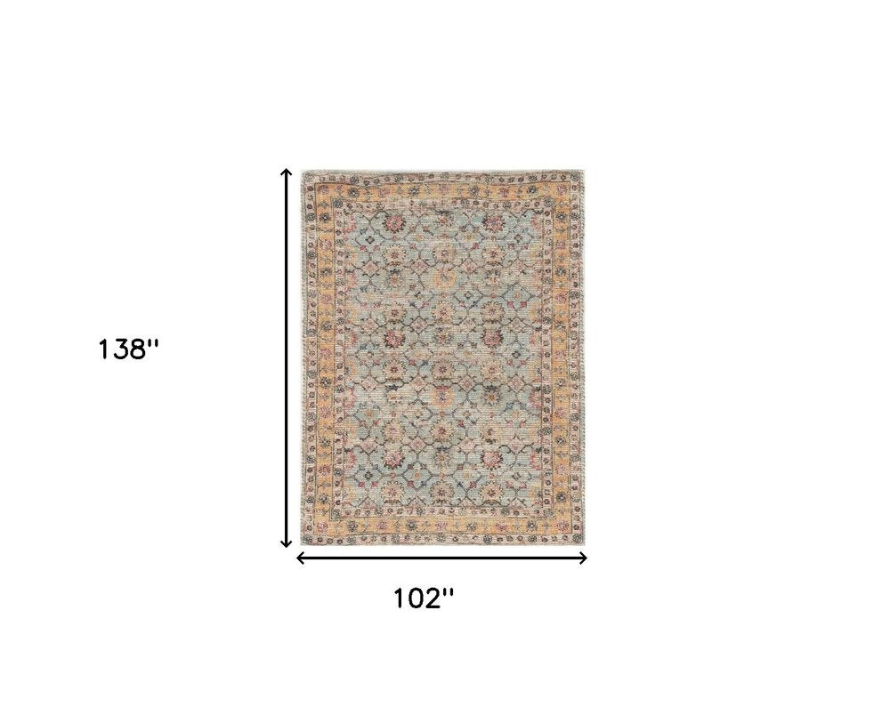 8' X 10' Blue And Beige Jute Floral Hand Woven Area Rug