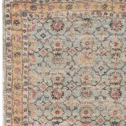 8' X 10' Blue And Beige Jute Floral Hand Woven Area Rug