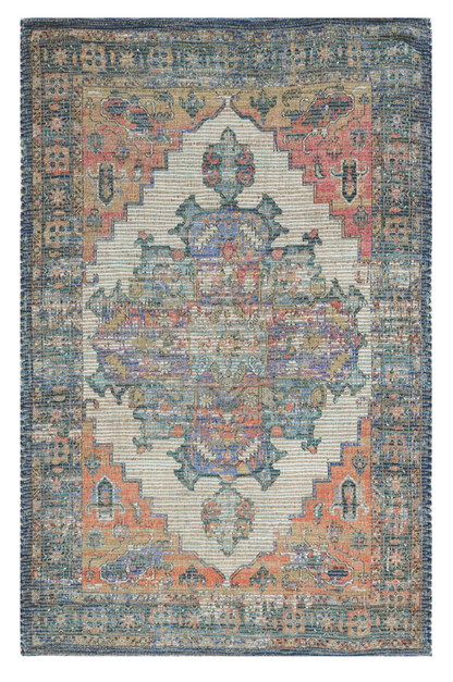 8' X 10' Blue Orange Hand Woven Diamond Medallion Indoor Area Rug