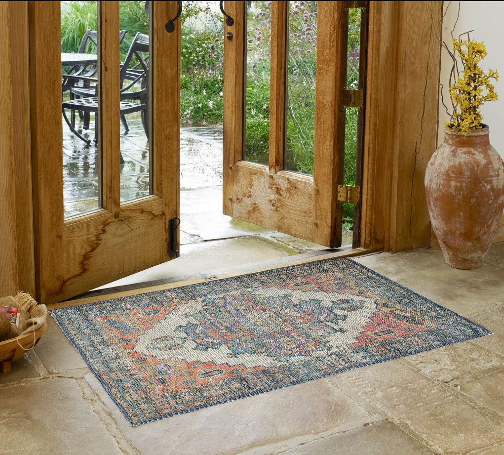 7' X 12' Blue Orange Hand Woven Traditional Medallion Indoor Area Rug