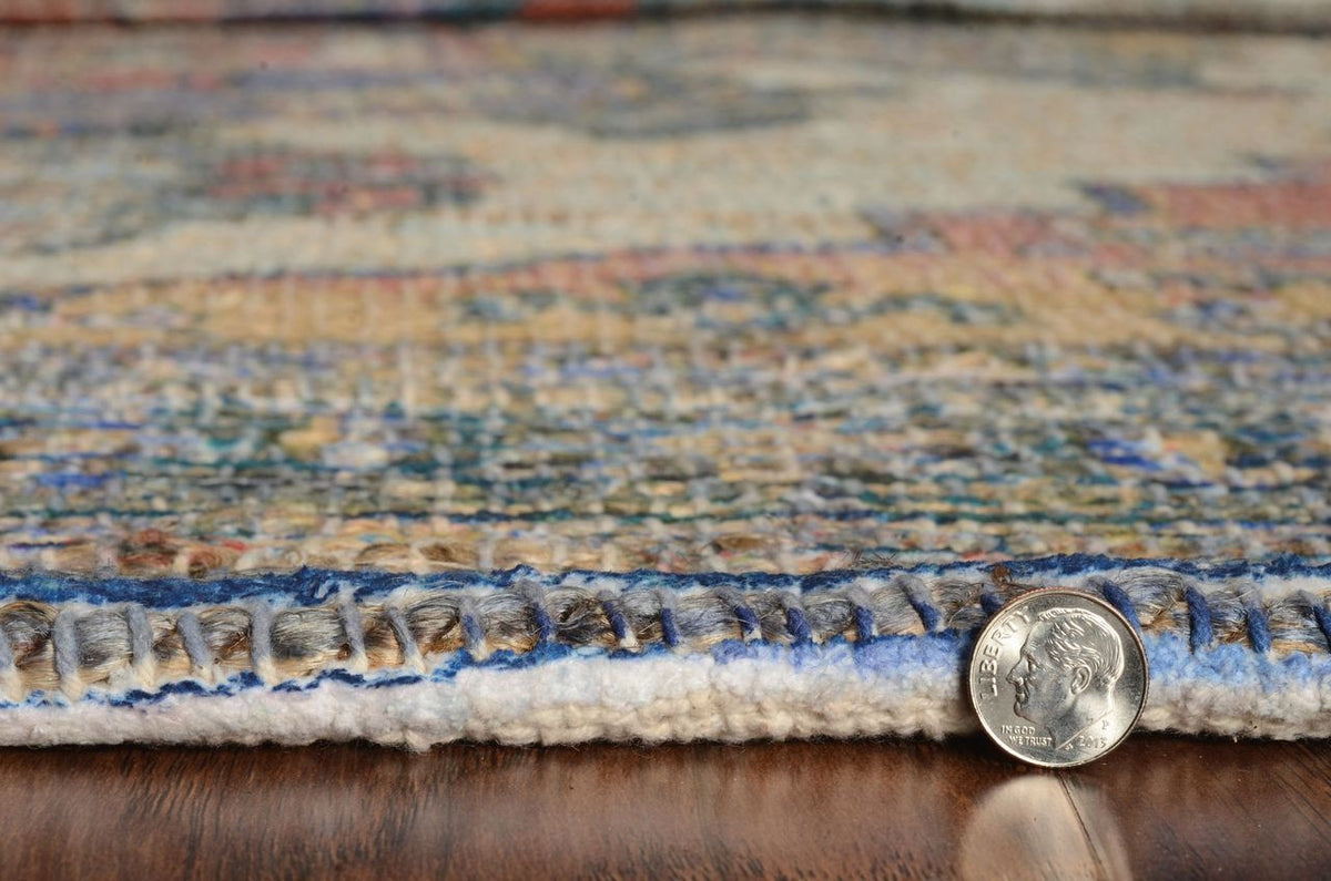 9' X 12' Blue Brick Red And Brown Jute Medallion Hand Woven Area Rug