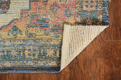 9' X 12' Blue Brick Red And Brown Jute Medallion Hand Woven Area Rug