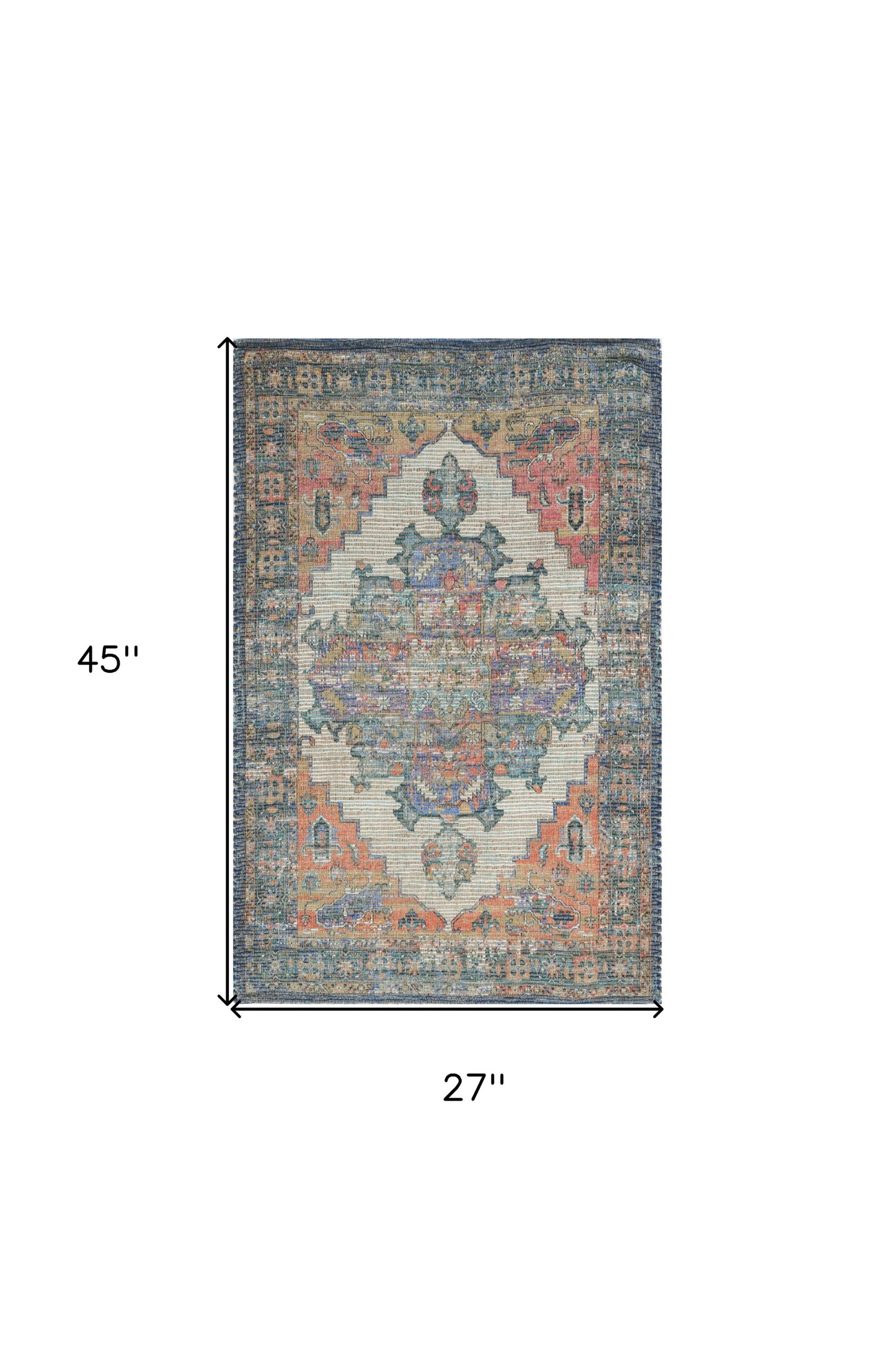 7' X 12' Blue Orange Hand Woven Traditional Medallion Indoor Area Rug