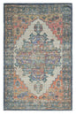 2' X 4' Blue Brick Red And Brown Jute Medallion Hand Woven Distressed Area Rug