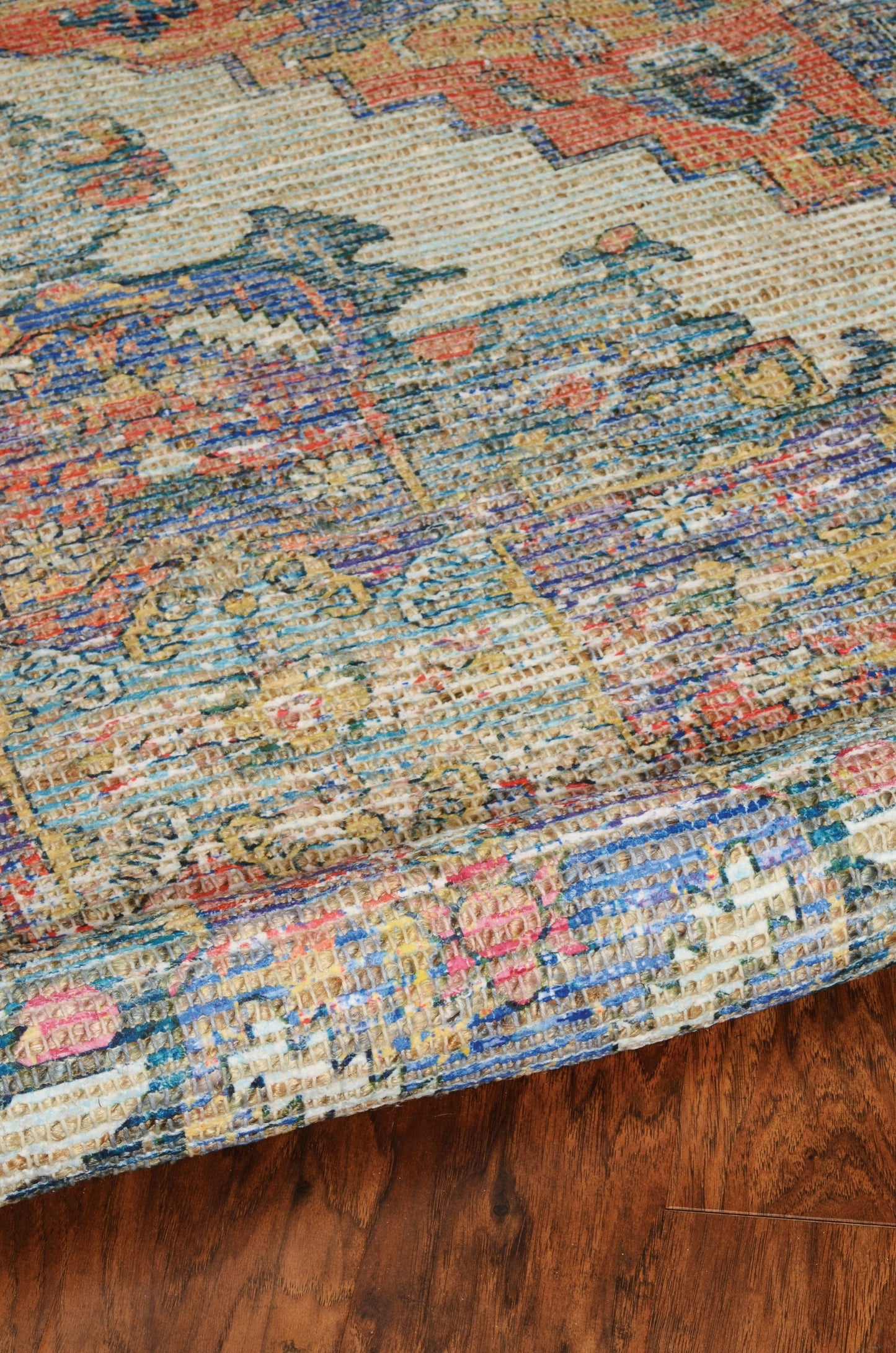 8' X 10' Blue Brick Red And Brown Medallion Hand Woven Distressed Area Rug