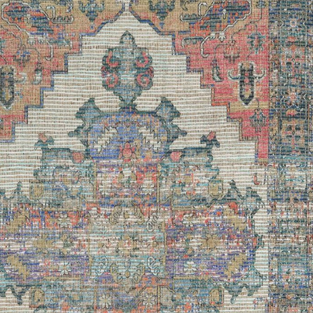 8' X 10' Blue Brick Red And Brown Medallion Hand Woven Distressed Area Rug