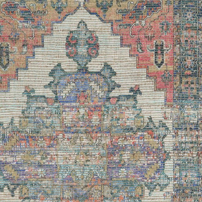 8' X 10' Blue Brick Red And Brown Medallion Hand Woven Distressed Area Rug