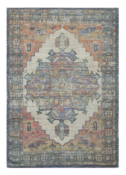 8' X 10' Blue Brick Red And Brown Medallion Hand Woven Distressed Area Rug