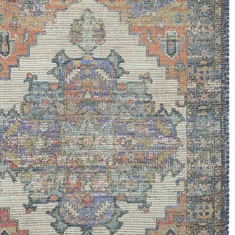 7' X 12' Blue Orange Hand Woven Traditional Medallion Indoor Area Rug